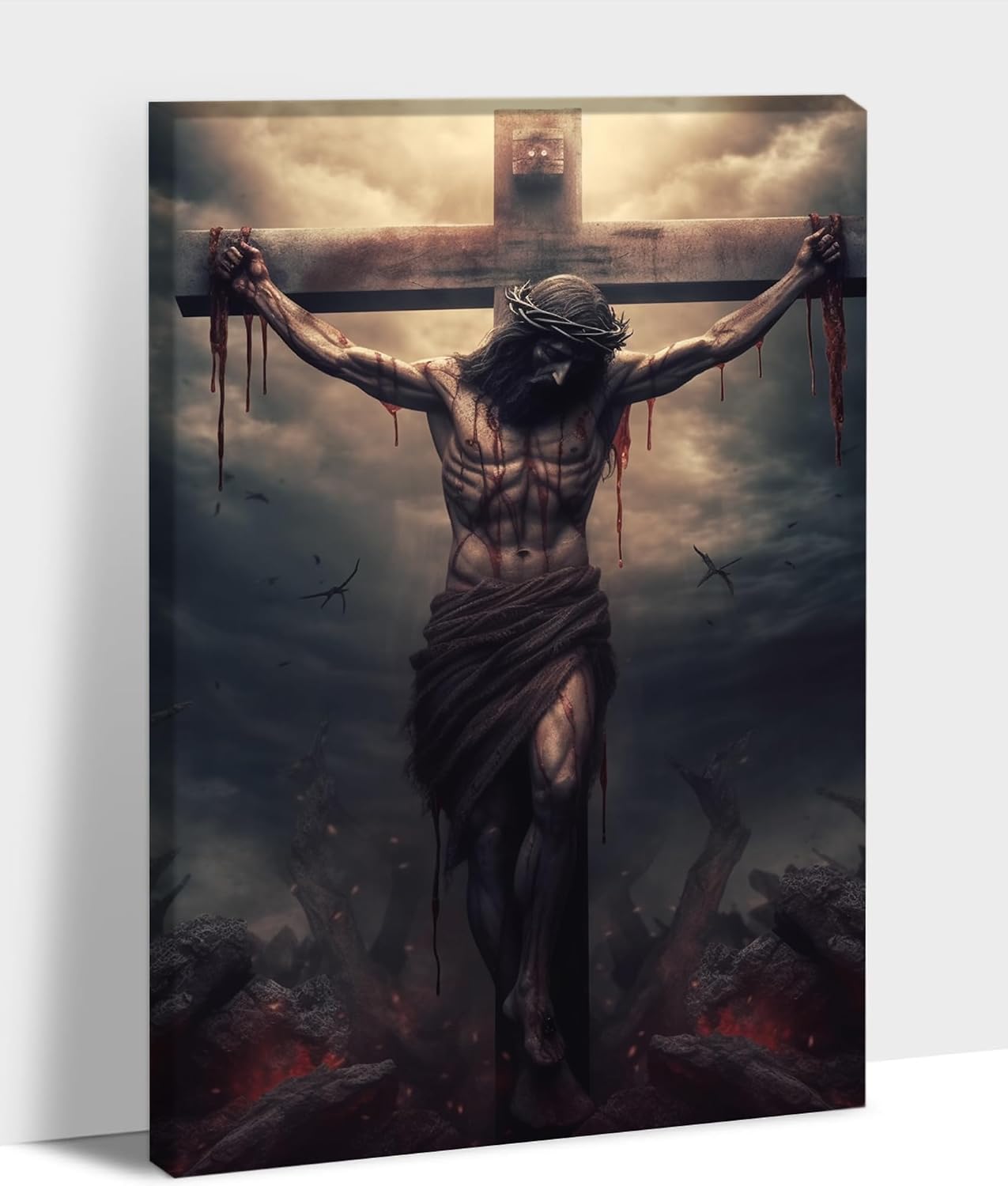ANRUOXI Christian Wall Art, Picture of Jesus Crucifixion Canvas Prints Christian Religious Canvas Wall Decoration, Death of Jesus Poster Printing Living Room Painting Bedroom Church Decor 32'Wx48'H Inch