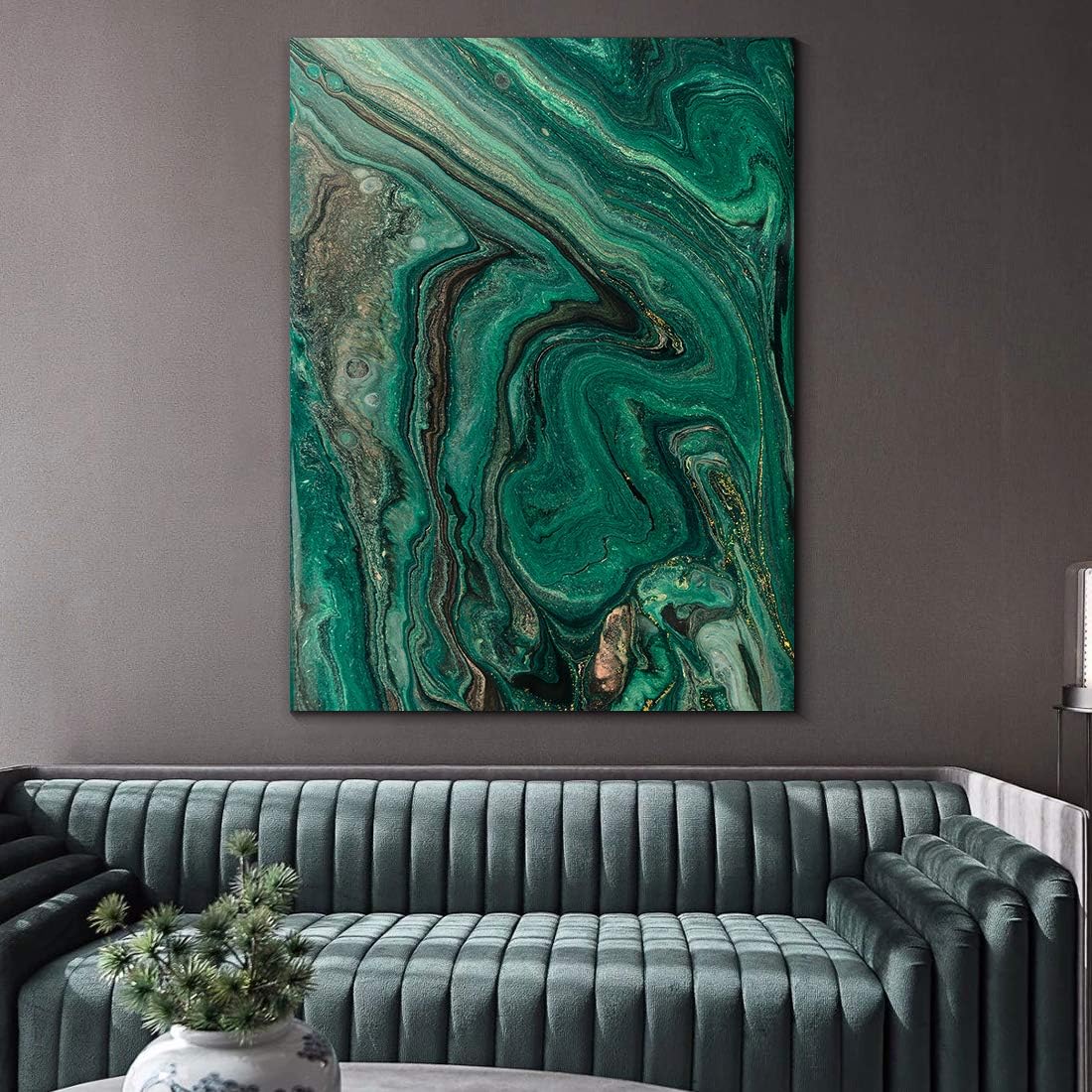 Denzoer Green Texture and Gold Abstract Wall Art Modern Canvas Prints with Solid Wood Frame Wall Pictures for Home Decoration, Ready to Hang - 36x46 inches