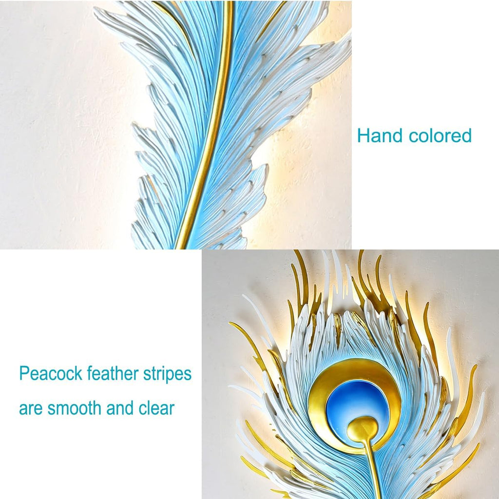 Unique Wall Sconce Feather Wall Lamp LED Dimmable Wall Sconce Lighting Blue Elegant Peacock Feather Design Creative Wall Light Fixtures for Bedroom Living Dining Room Hallway Deco