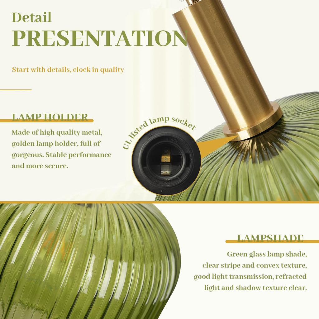 Green Glass Pendant Light Vintage Kitchen Pendant Lighting Over Island Sink Mid Century Modern Gold Hanging Pendant Light Fixture for Bedroom Living Room Dining Room