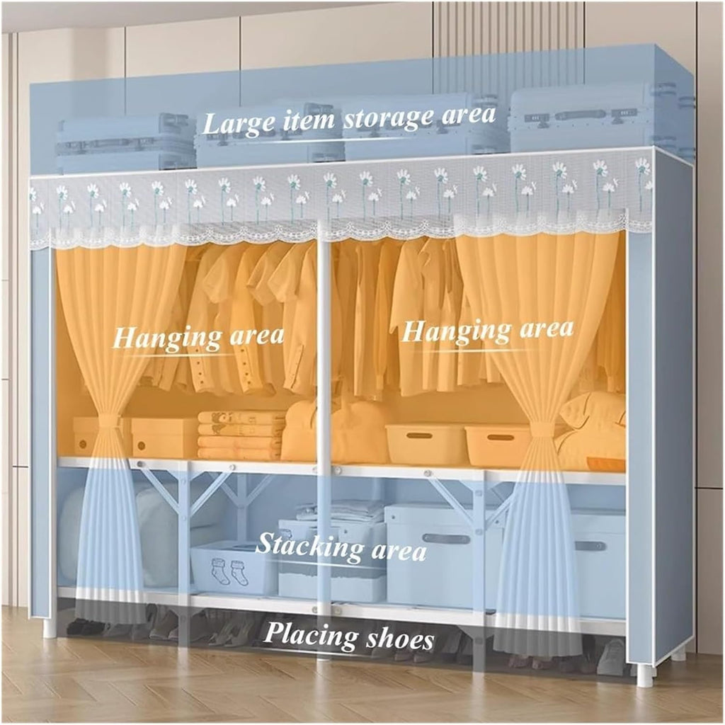 Clothes Rail Garment Rack Foldable Wardrobe Closet Rack, Heavy Duty Portable Closets With Cover Bedroom Armoires Freestanding Clothing Rolling Garment Racks For Hanging Clothes Load 2000lbs(Yellow,100