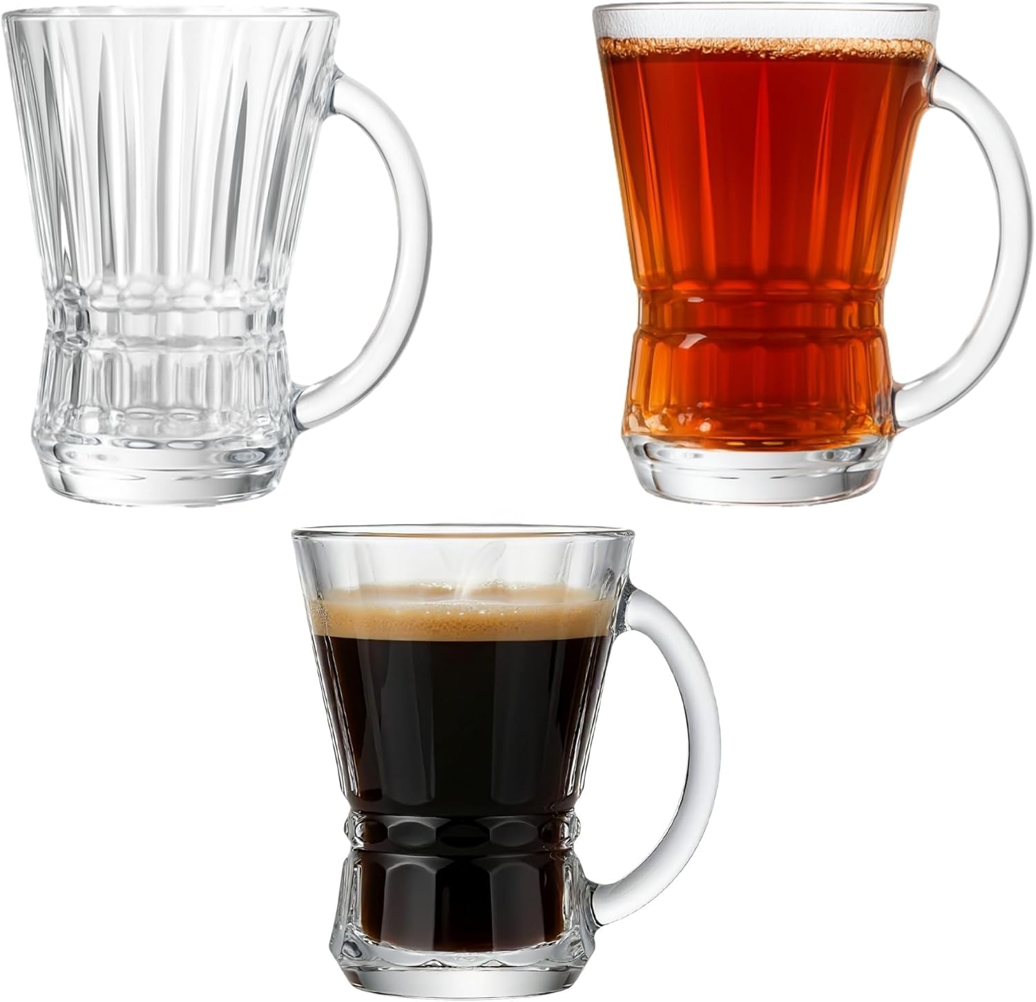 Clear Glass Coffee and Tea Cups with Handle, Set of 48, Small Glass Mugs for Espresso, Cappuccino, Latte, Turkish Tea, Events, Parties, Catering & Gift, Ribbed Drinkware, 5 oz