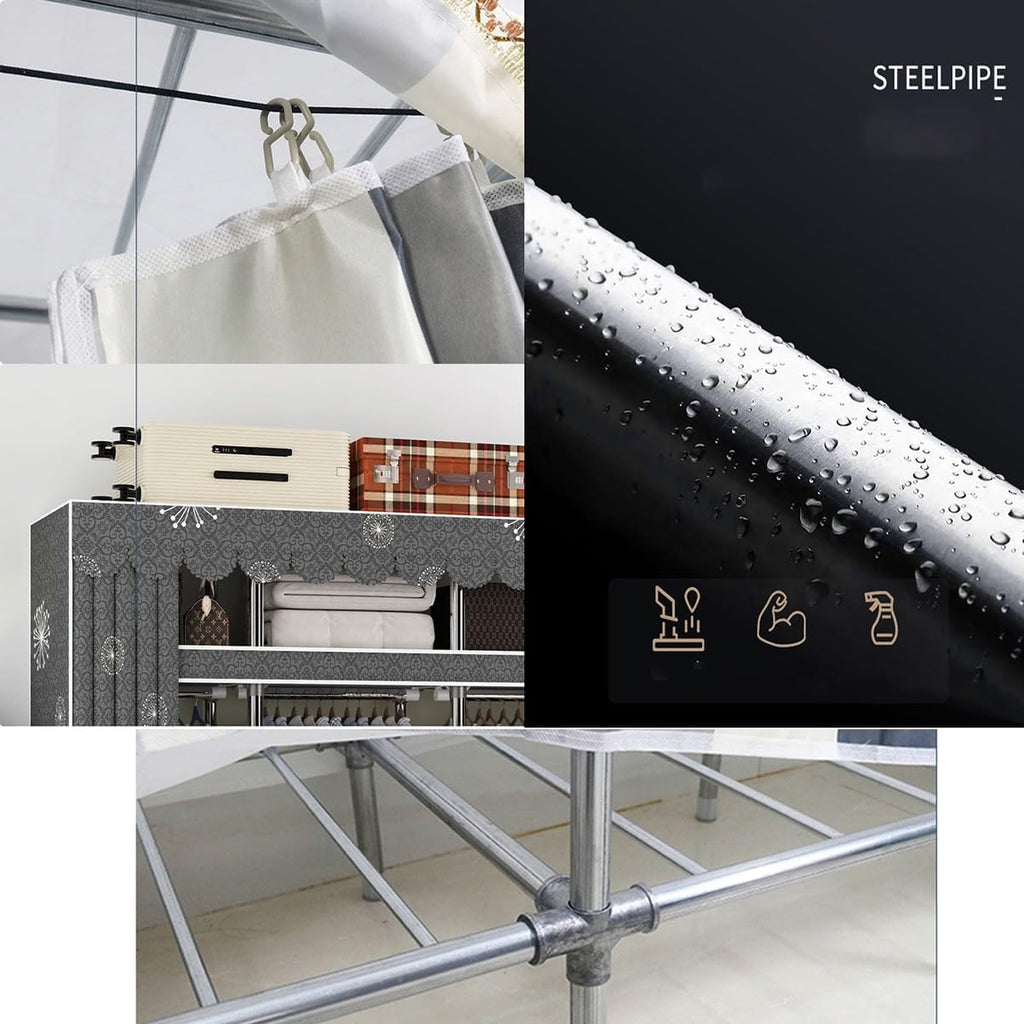 Portable Closet Wardrobe with Cover Metal Garment Rack for Hanging Clothes and Shelves for Bedroom (Color : G, Size : 170x45x170cm)