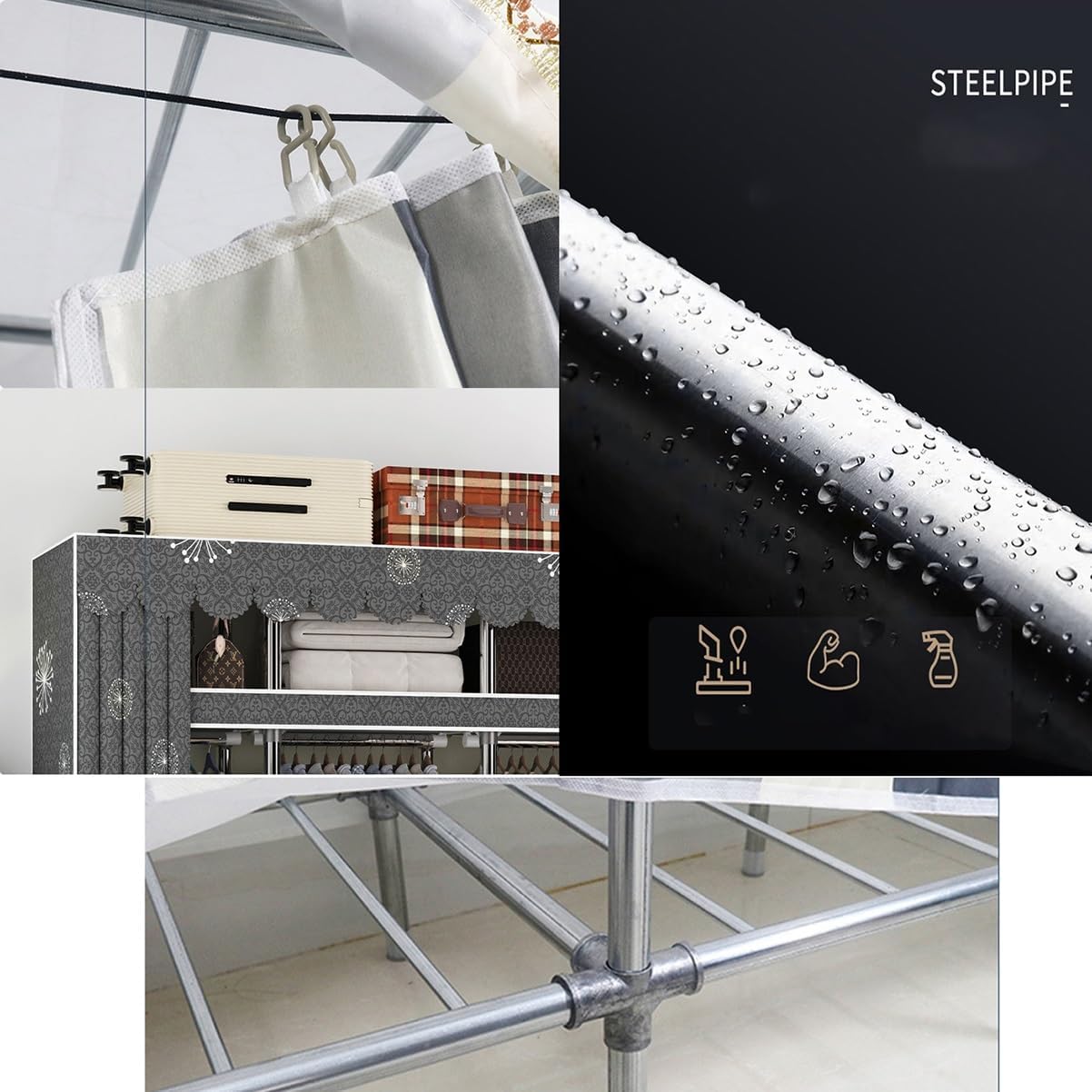 Portable Closet Wardrobe with Cover Metal Garment Rack for Hanging Clothes and Shelves for Bedroom (Color : G, Size : 170x45x170cm)