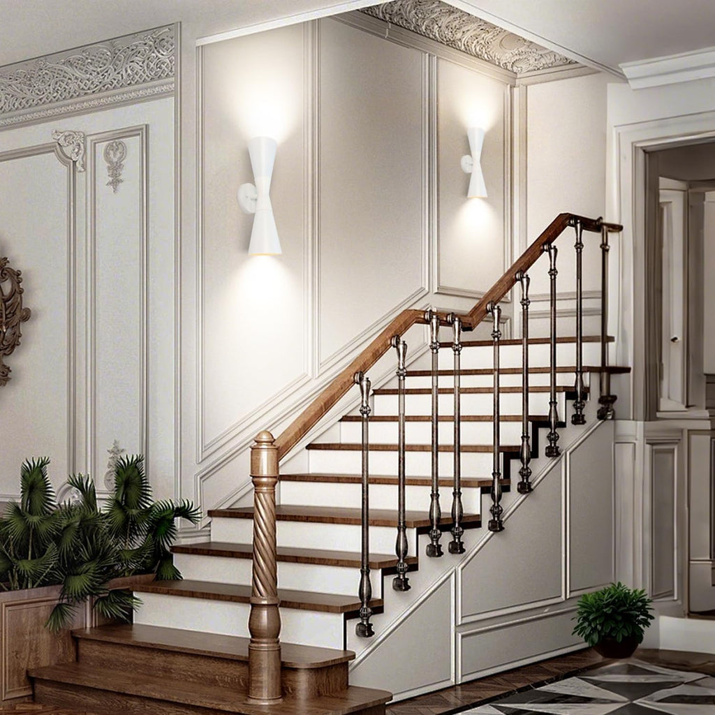 Modern Indoor Wall Sconces Set of 2, Up and Down White Wall Sconces, Mid Century Indoor Wall Light Fixture, Hardwired Wall Mounted Lamp for Living Room, Bathroom, Bedroom, Hallway, 18inches