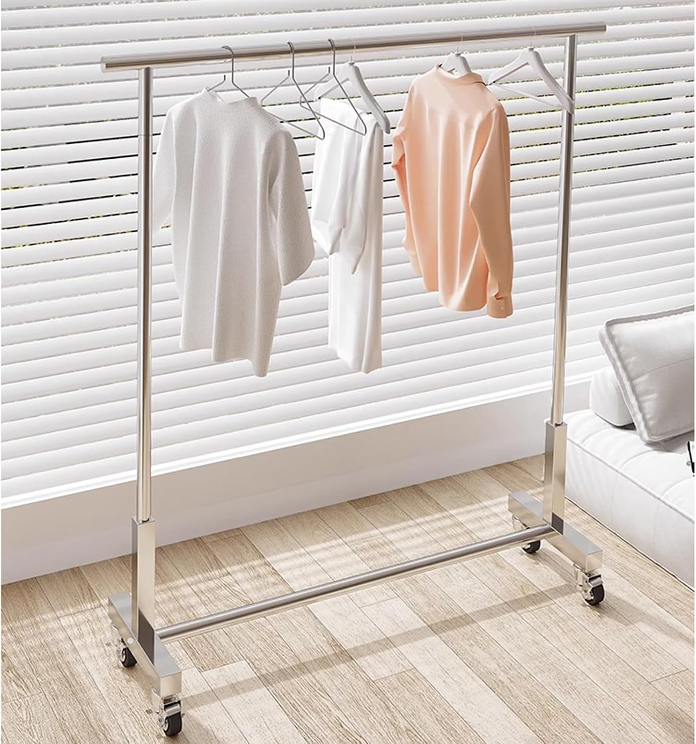 Heavy duty Garment rack Heavy Duty Clothing Rack For Hanging Clothes Silver Stainless Steel Clothes Rail On Wheels Commercial Clothing Display Rack Freestanding Coat Rack For Bedroom ( 120X40X150CM)