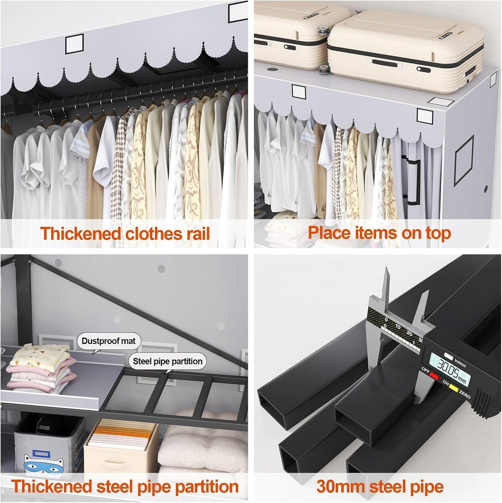 Foldable Portable Wardrobe Closet, Freestanding Clothing Rack, Metal Closet Organizer, Armoire Storage Garment Racks For Hanging Clothes, 30mm Thick Steel Tubes(D,150cm/59.1in)