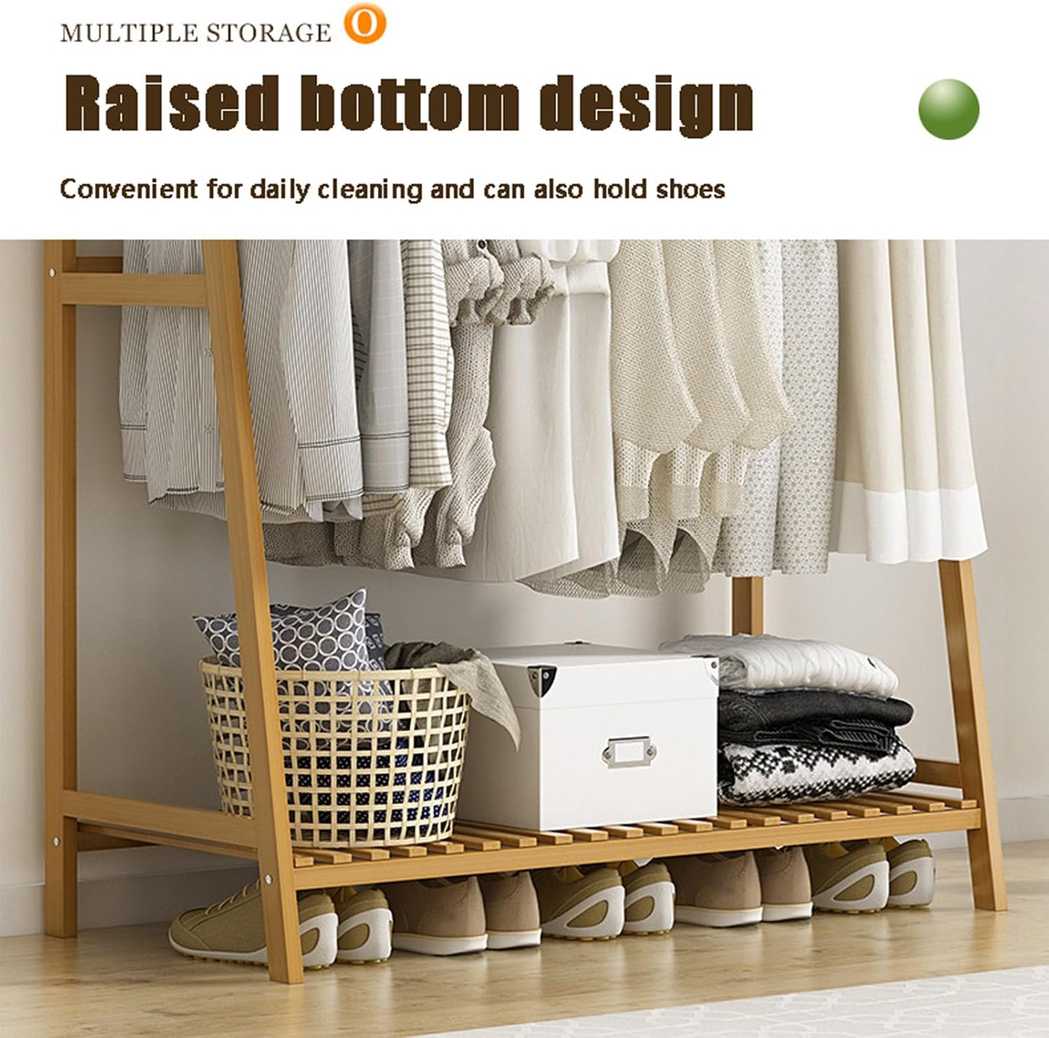 Bamboo Trapezoid Clothing Rack, Garment Rack with 5-Tier Storage Shelves Multi-Functional Clothes Hanging Rack Stand for Bedroom Living Room, Natural
