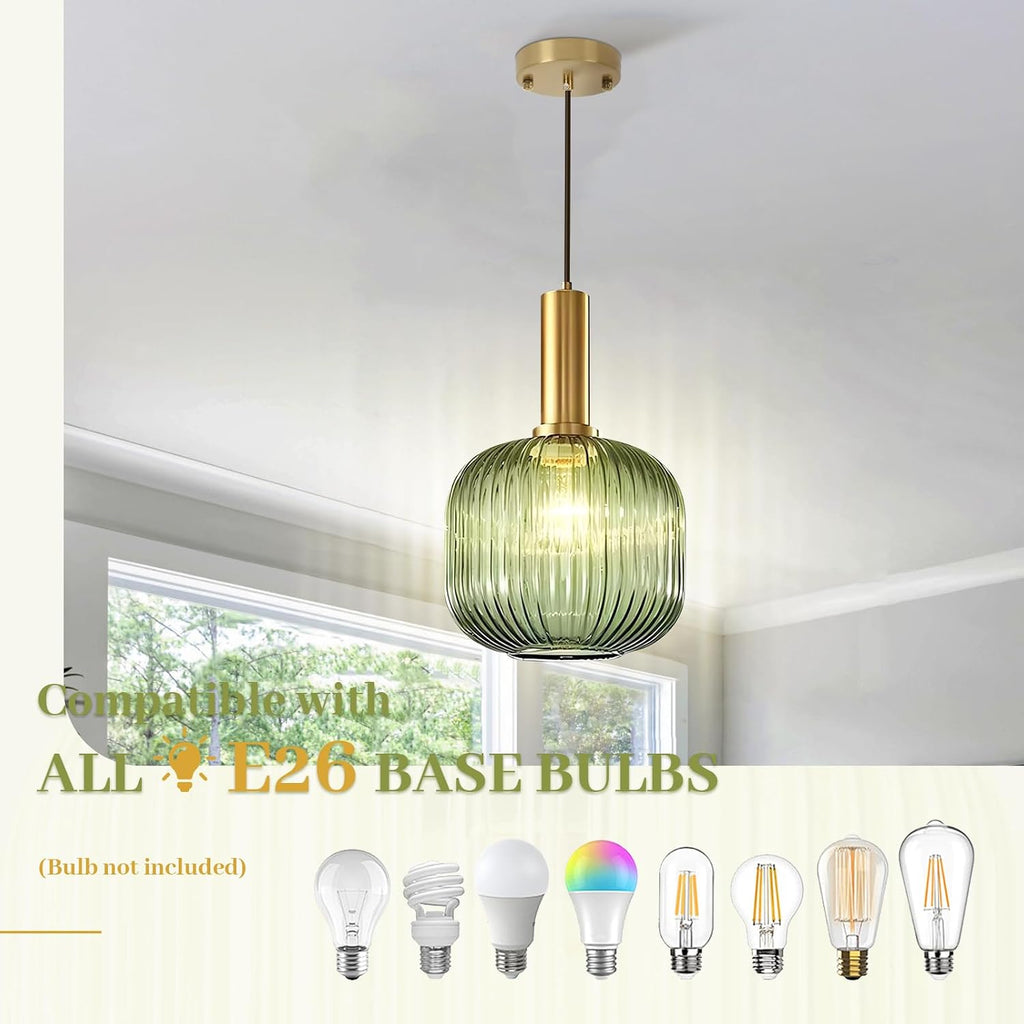 Green Glass Pendant Light Vintage Kitchen Pendant Lighting Over Island Sink Mid Century Modern Gold Hanging Pendant Light Fixture for Bedroom Living Room Dining Room