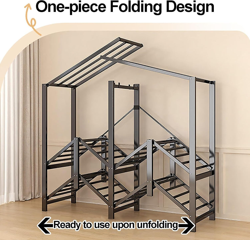 Foldable Closet Wardrobe, Garment Racks For Hanging Clothes, Heavy-Duty Clothe Rack With Cover, Metal Covered Clothing Rack, Freestanding Coat Armoire Storage(A,210cm)