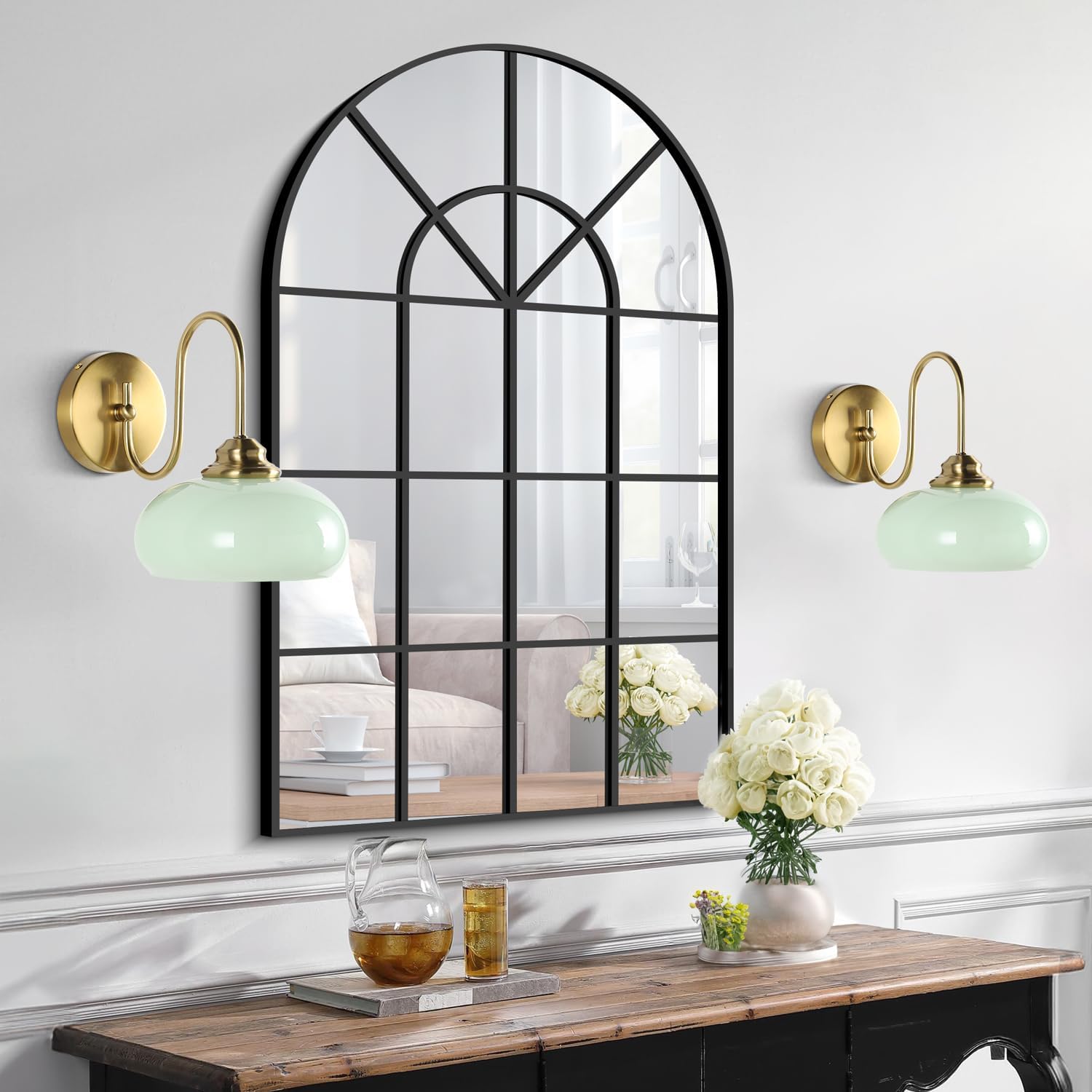 KCO Lighting Vintage Green Wall Sconces Light Set of Two Gold Globe Wall Sconce Mid Century Modern Bathroom Vanity Light Fixture Brass Indoor Wall Sconce Light Fixture (2 Pack)