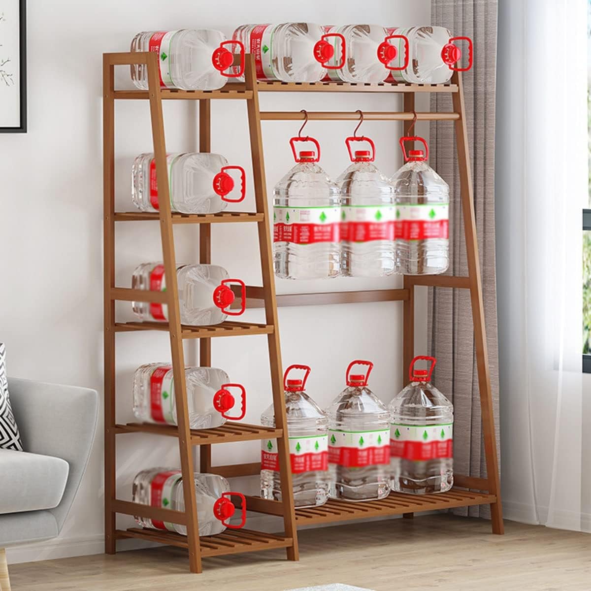 Bamboo Clothes Hanging Rack with 5 Tier Storage Shelves Hooks Portable Rack Cloest Organizer Garment Rack for Bedroom Guest Room/80 * 40 * 140Cm (130*40*140cm )