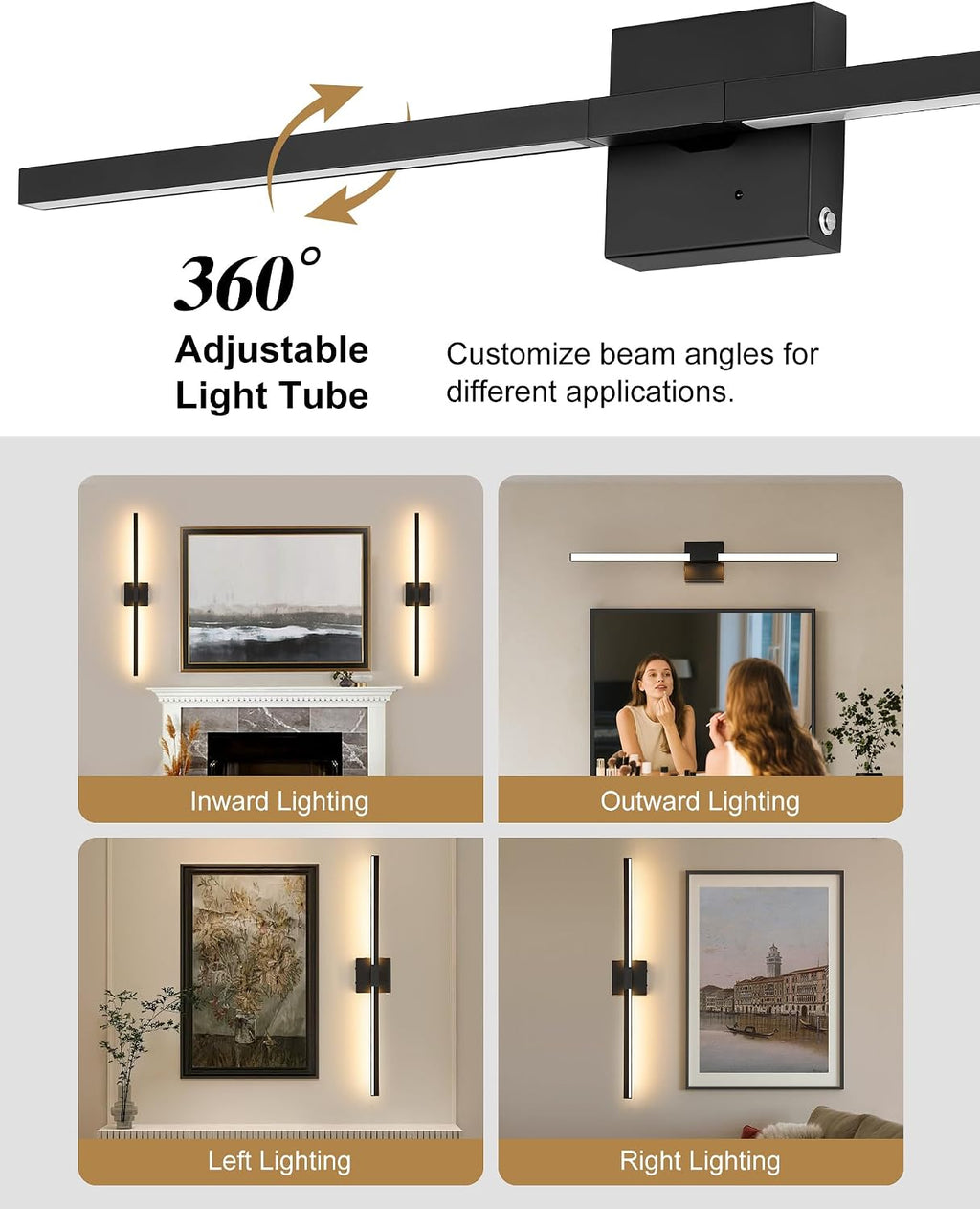 Rayogale Black Battery Operated Wall Sconce with Remote Control 40 Inch | 3000/4500/6000K Dimmable 8000mAh Wireless Rechargeable Wall Sconces Set of Two with Timer for Living Room, Bedroom, TV
