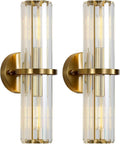 Crystal Wall Sconce Set of 2, Gold Crystal Bathroom Wall Light, Modern Sconces Wall Decor 2-Light Luxury Indoor Wall Lamp 15.7-Inch for Living Room, Hallway, Mirror, Bathroom, Vanity E26
