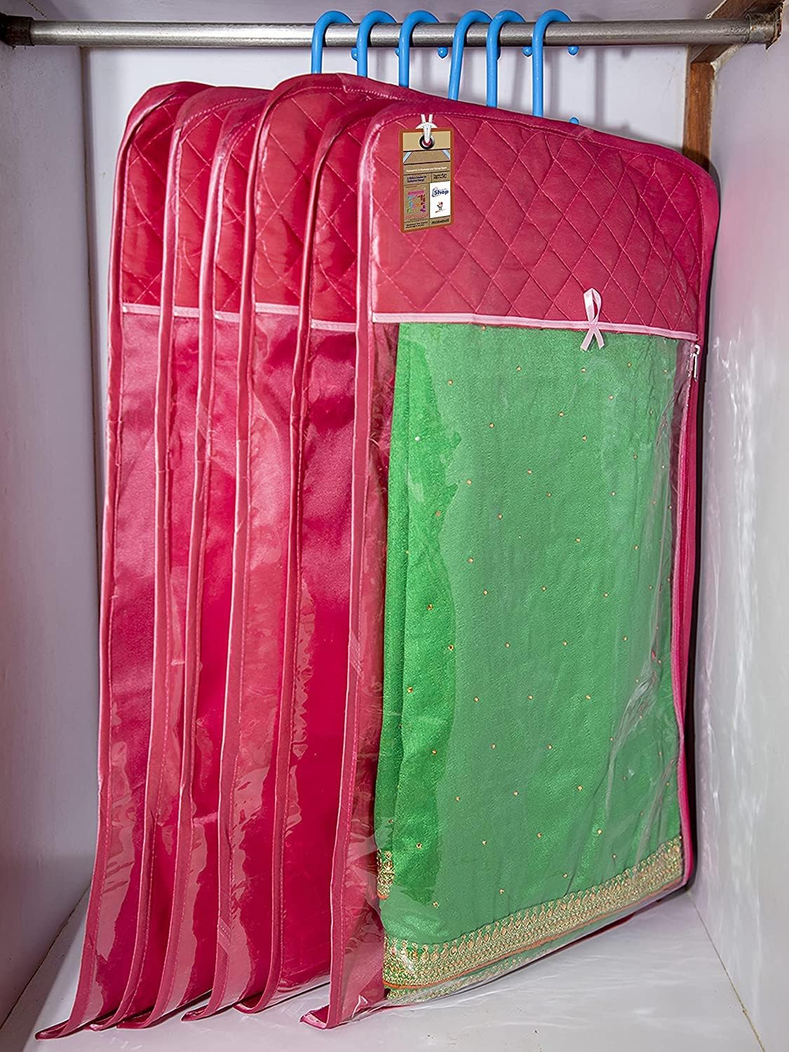 atorakushon Satin Hanging Saree Cover Wardrobe Cloth organizer for Storage Rack Garment Storage Bags Pack of 24 Pcs Pink