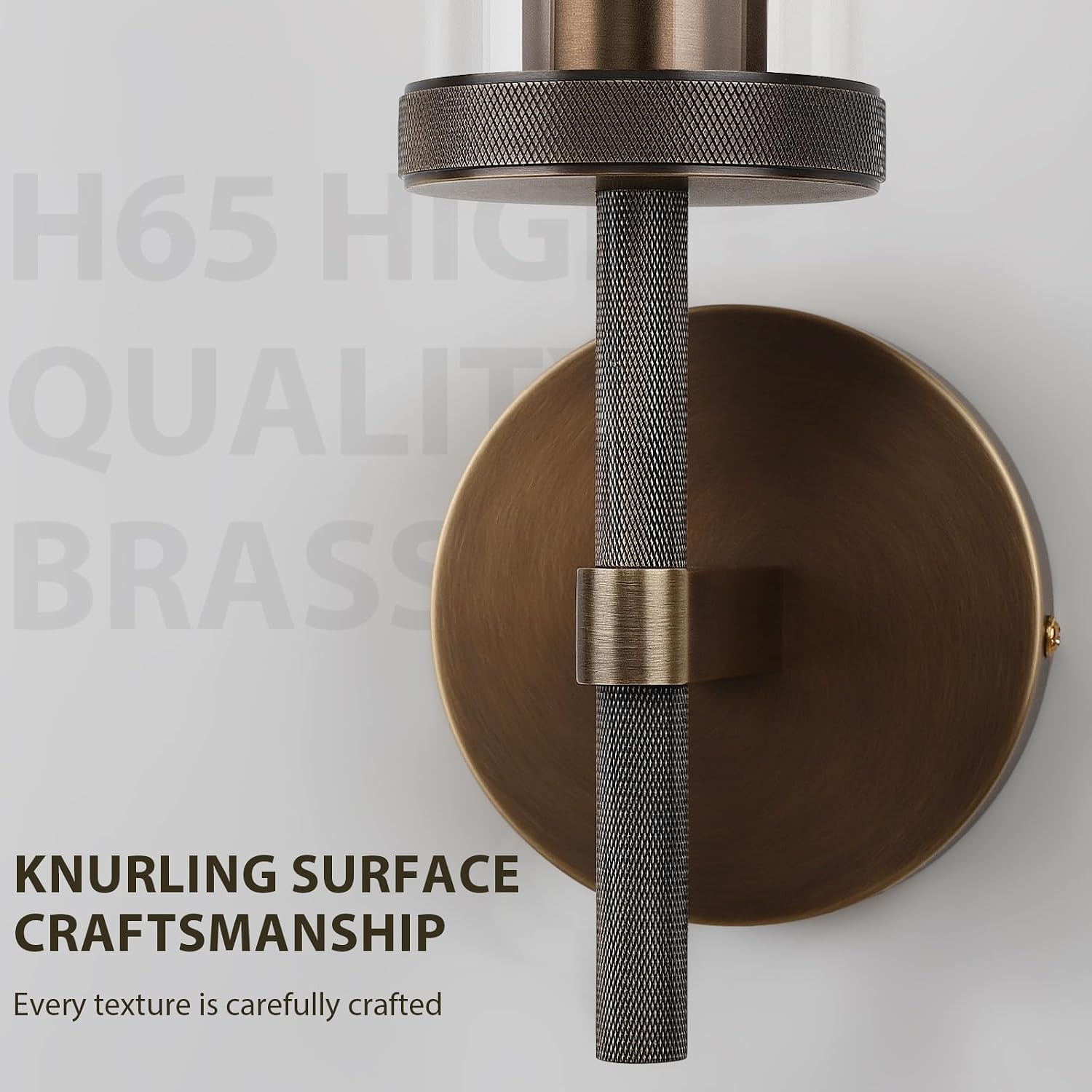 15' Knurled Brass Wall Sconce with Clear Glass Tube, Bronze Bathroom Vanity Light Fixtures, Modern Lamp Lighting for Bedroom, Living Room, Hallway, Staircase, Mirror, Kitchen