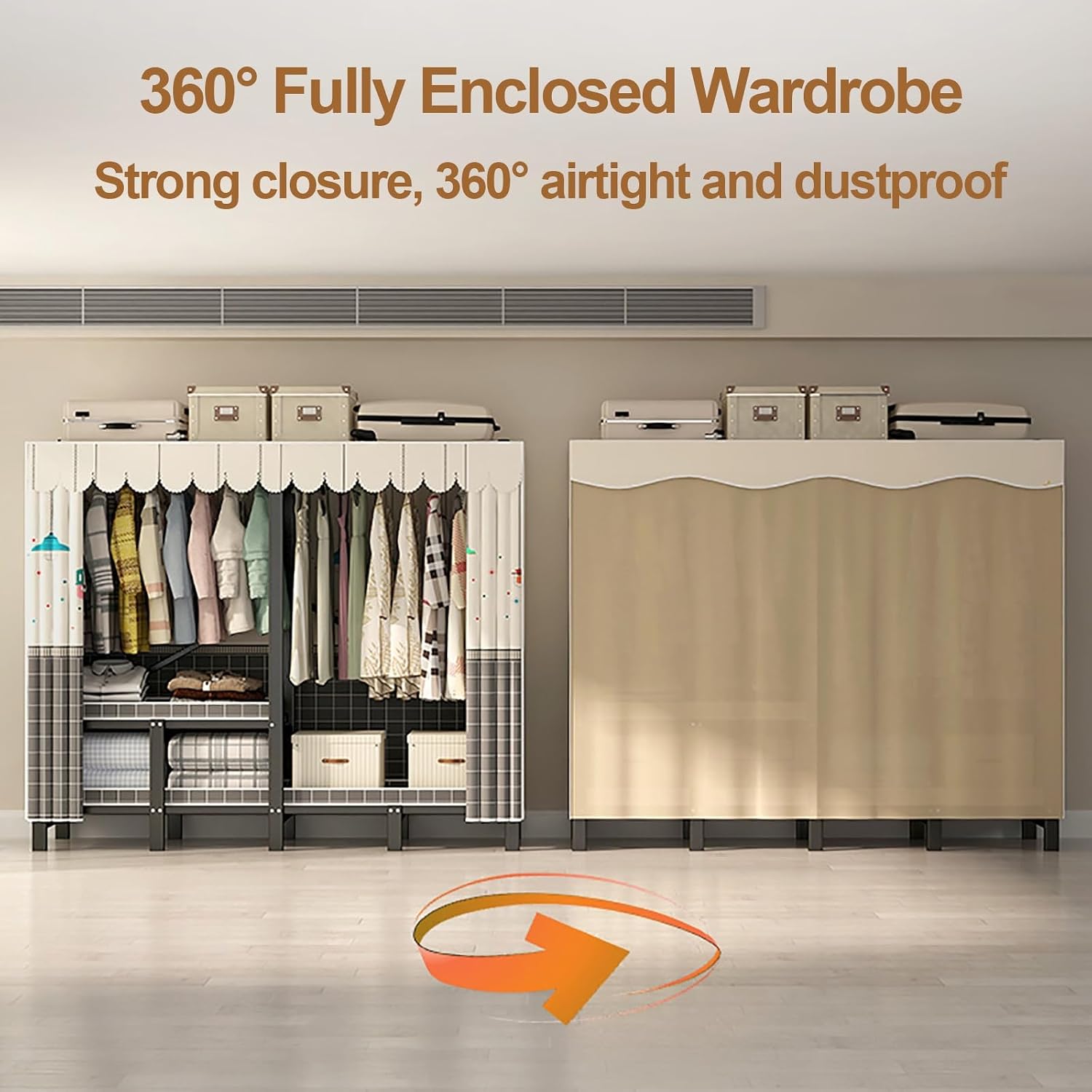 Foldable Wardrobe Closet With Cover, Garment Rack For Hanging Clothes, Clothing Rack For Hanging Rods, Portable Metal Clothe Rack, For Bedroom, Dorm(Blue,130cm/51.2inch)