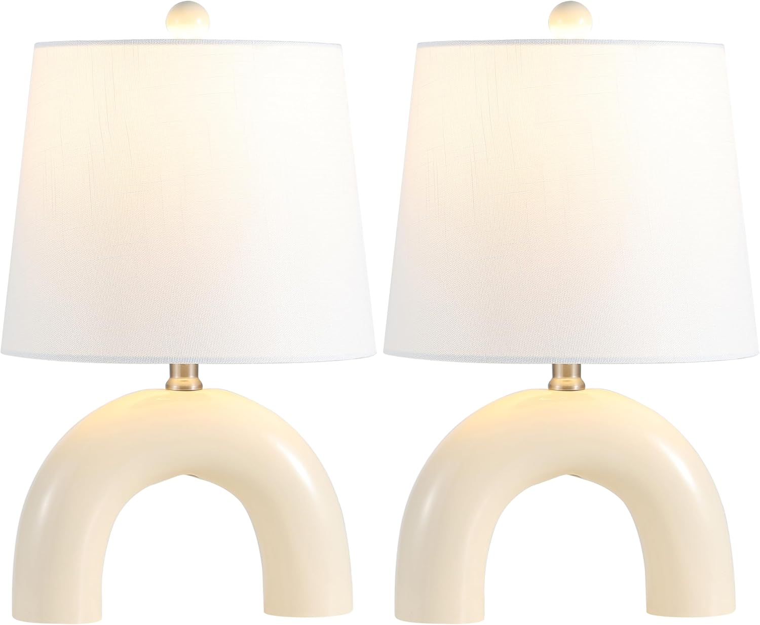 JONATHAN Y 17.75' Almond Modern Ceramic Arch Table Lamp Set of 2 for Bedroom, Scandinavian Minimalist Bedside Lamps with White Linen Shade, LED Bulbs Included JYL5503A-SET2