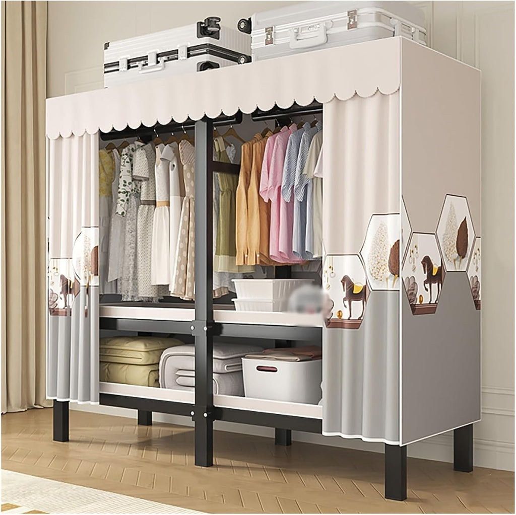 Foldable Wardrobe Closet with Cover, Garment Rack for Hanging Clothes, Portable Metal Clothing Rack with 4 Hanging Rods, Steel Tube Clothes Storage Organizer(Yellow3,125cm/49.2inch)