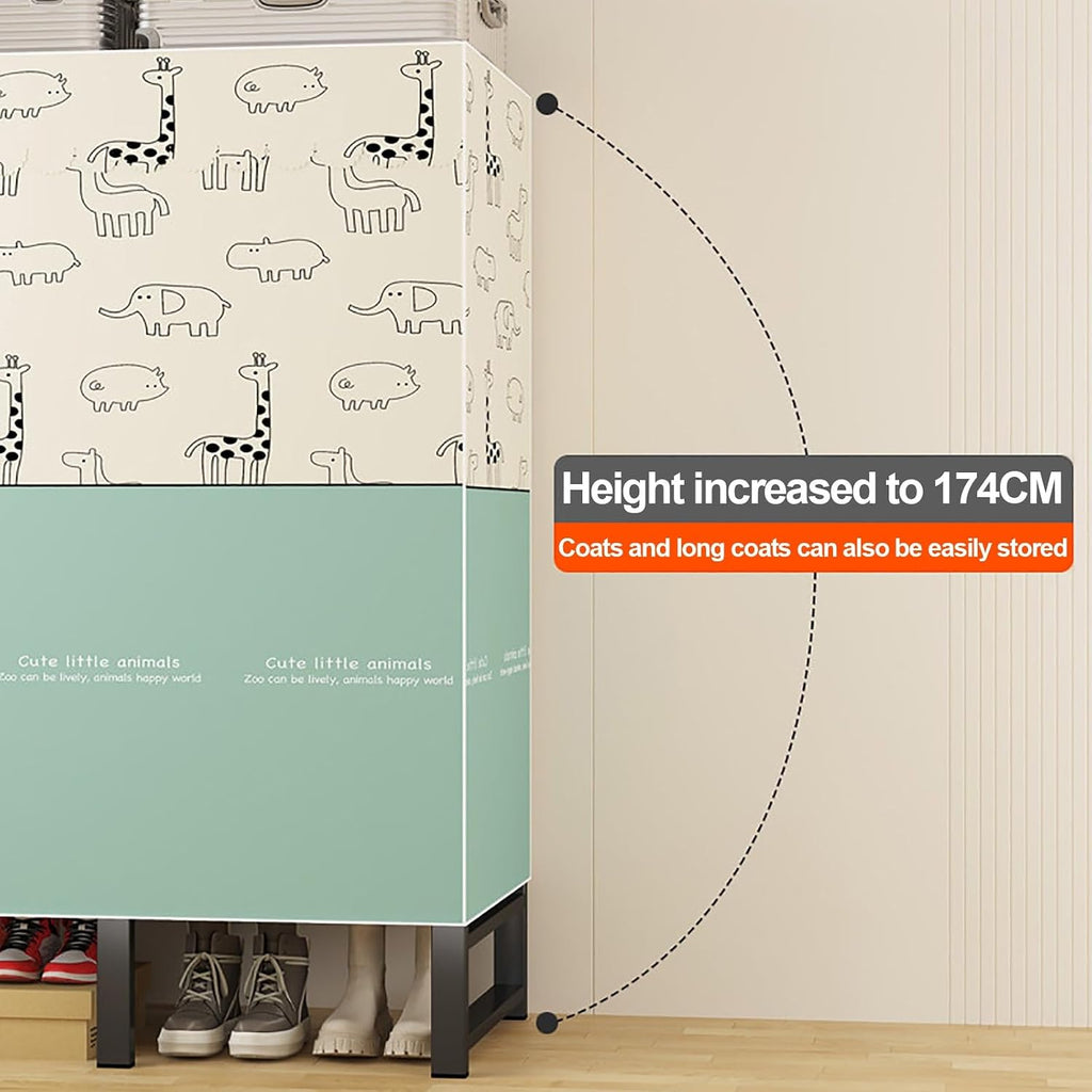 Foldable Clothe Rack With Cover, Heavy-Duty Portable Wardrobe Closet, Garment Rack For Hanging Clothes, Clothing Coat Storage Rack, For Bedroom(Green,147cm/57.9inch)