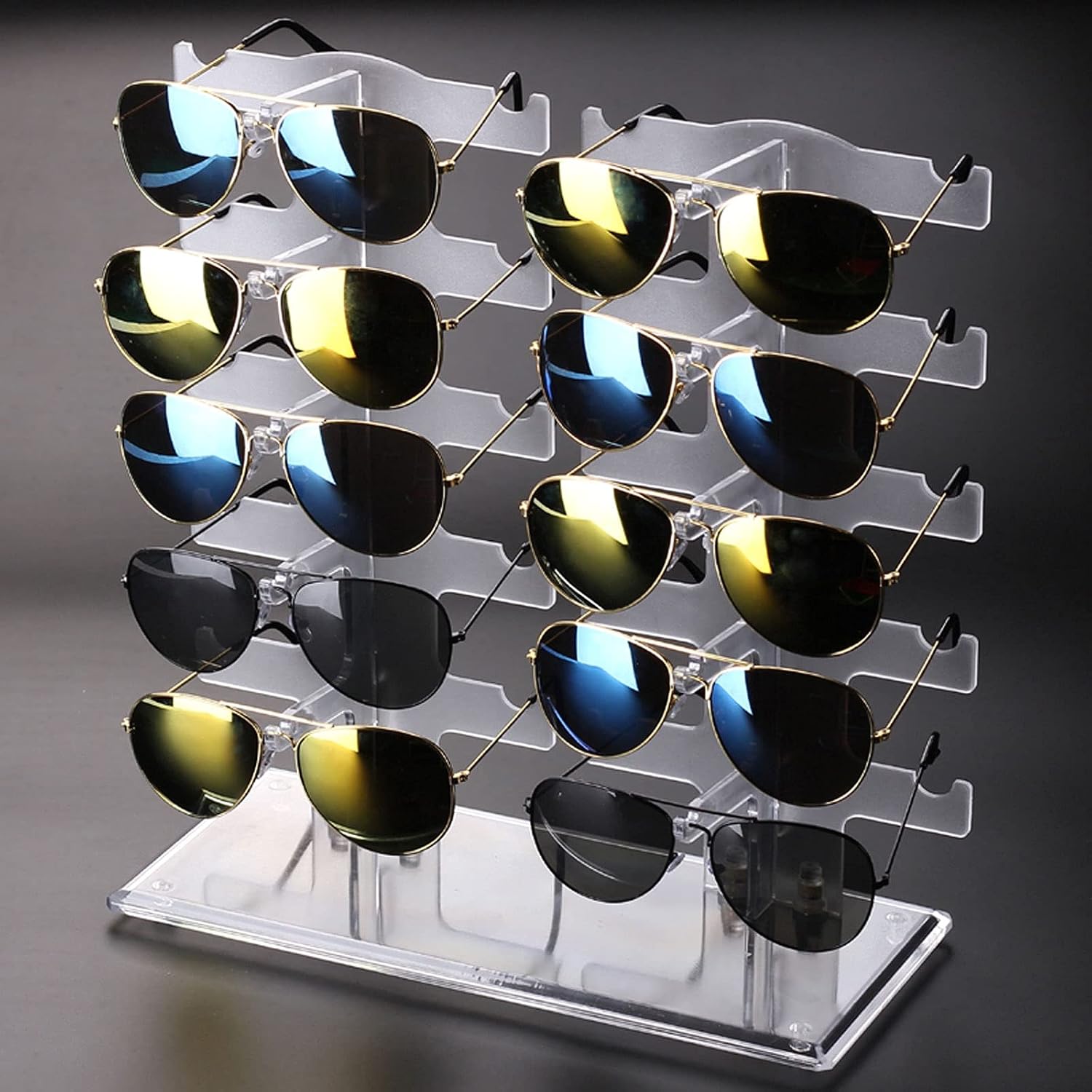 Eyeglass Displays Two Row Eyeglasses Sunglasses Storage Display Stand Holder Organizer Case Show Rack Acrylic Eyewear Display Stand for 10 Glasses, Water Clear Display Risers