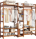 Heavy Duty Clothing Rack Bamboo Garment Rack for Hanging Clothes, Freestanding Clothes Racks with Storage Shelves, Portable Wardrobe Closet Organizer for Entryway and Bedroom, Brown,130cm