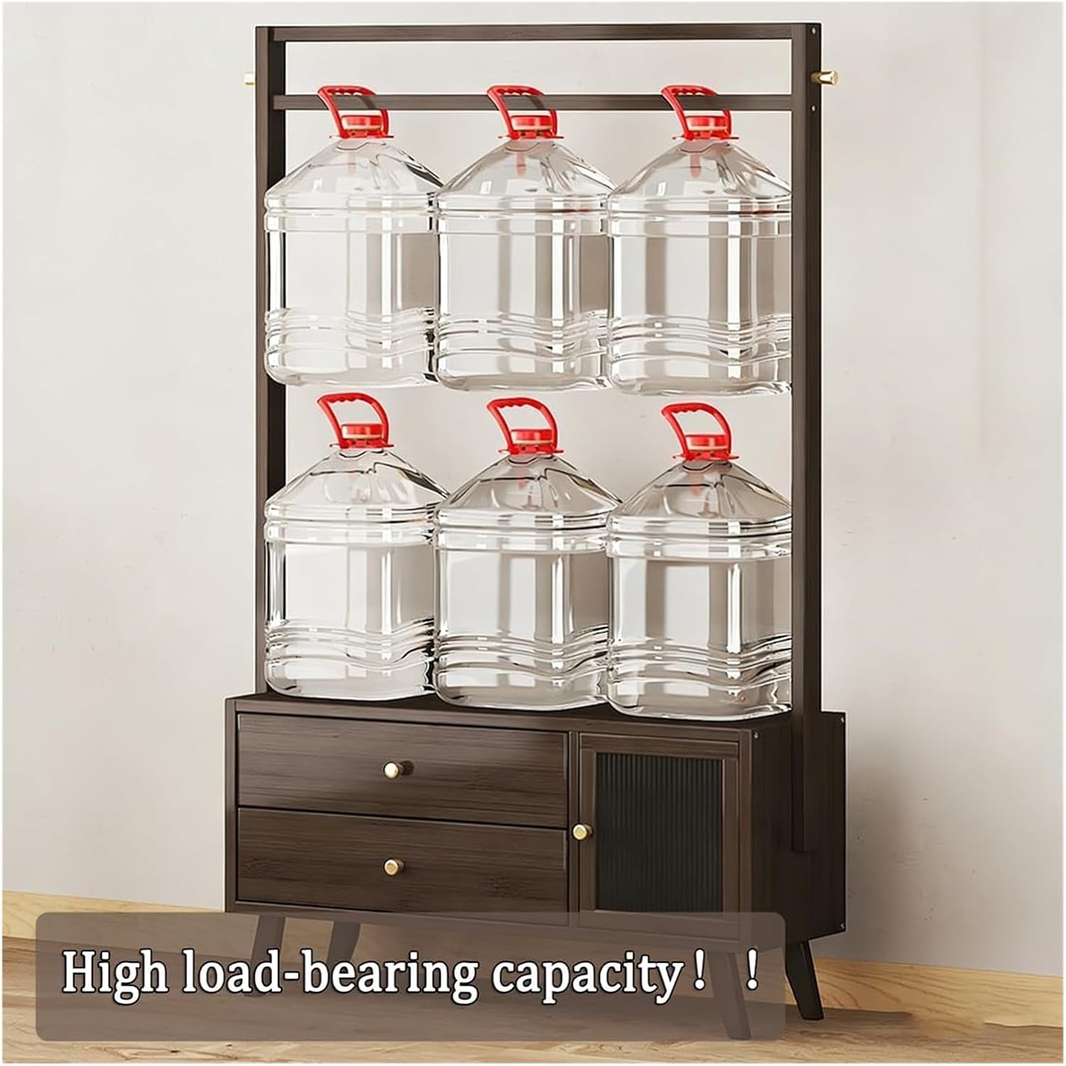 Multi-Functional Bamboo Hanging Rack with 2-Tier Drawers and Acrylic Door - Heavy Duty Clothes Organizer for Home Entryway, Bedroom, and Living Room(104cm)