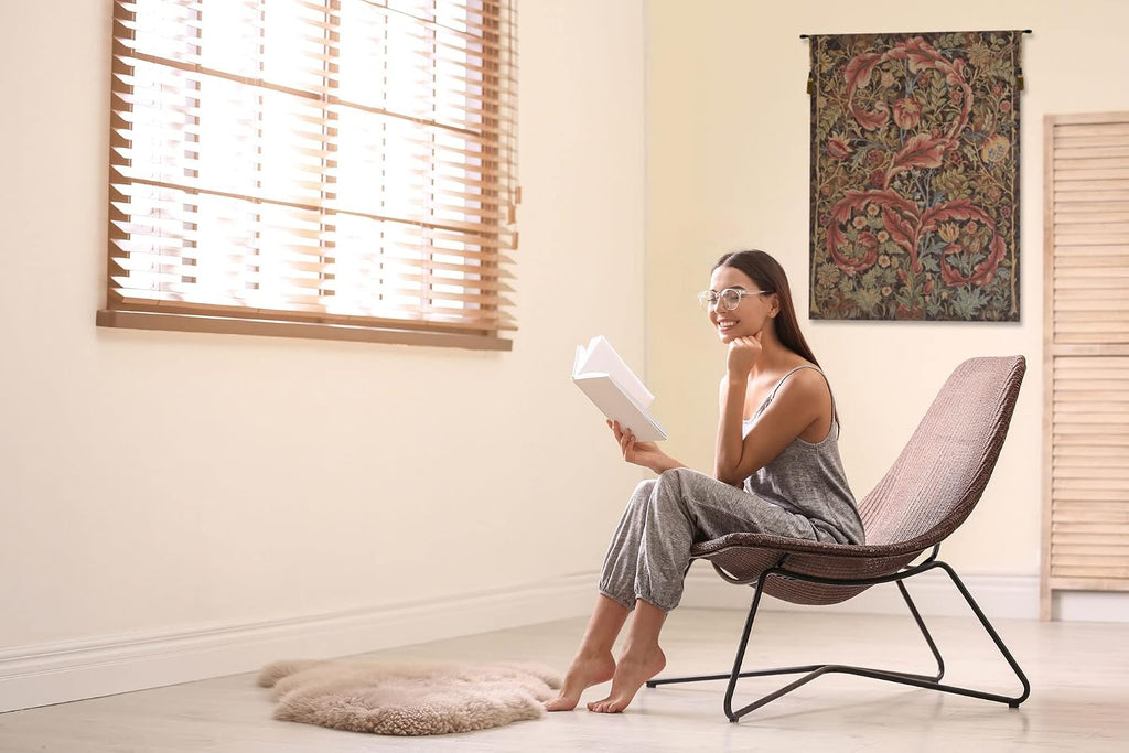 Charlotte Home Furnishings Inc French Boho Tapestry Wall Hanging 38 x 28 in, Acanthe Brown Aesthetic Woven Wall Art decor for Living Room Home Decor, European Cotton Jacquard Woven