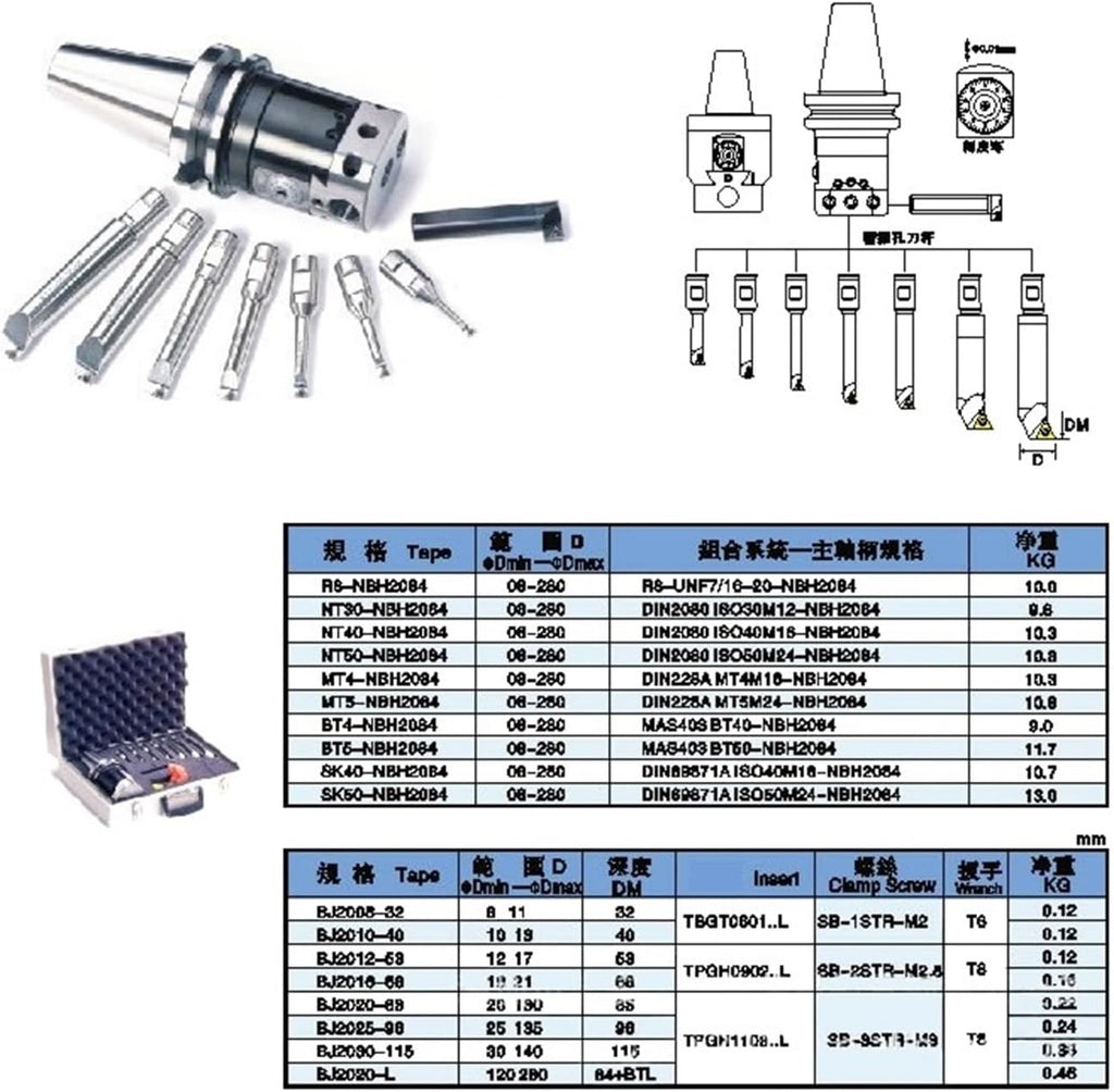 NBH2084 Boring Head Boring Tool Suit Boring Head NBH BT30 BT40 BT50 NT30 NT40 NT50 R8 MTA Tool Handle Boring Bar Boring Tool Set(SK50 Tool Handle)