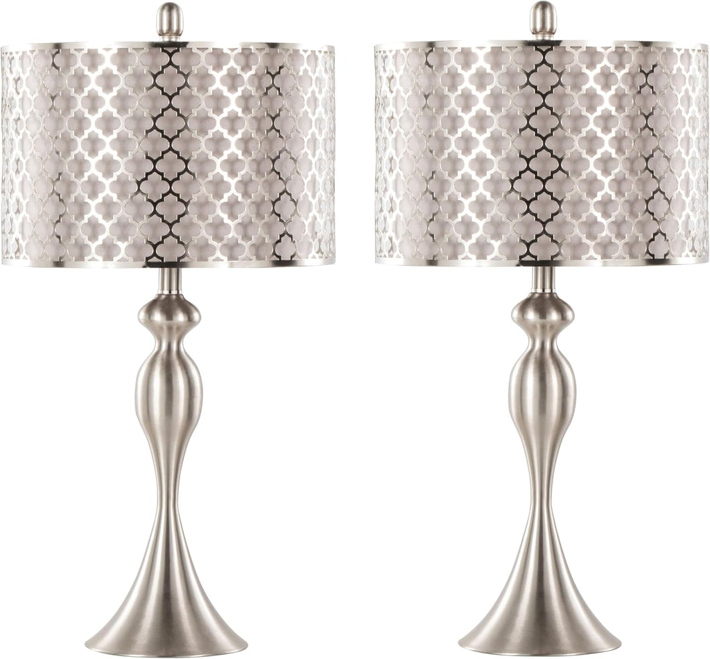 Ashland 27' Metal Table Lamps Set of 2, Desk Lamp, Bedside Lamps for Night Stands, Nightstand Lamp, Small Lamp, Small Table Lamps for Living Room Set of 2 (Brushed Nickel, Grey Linen)