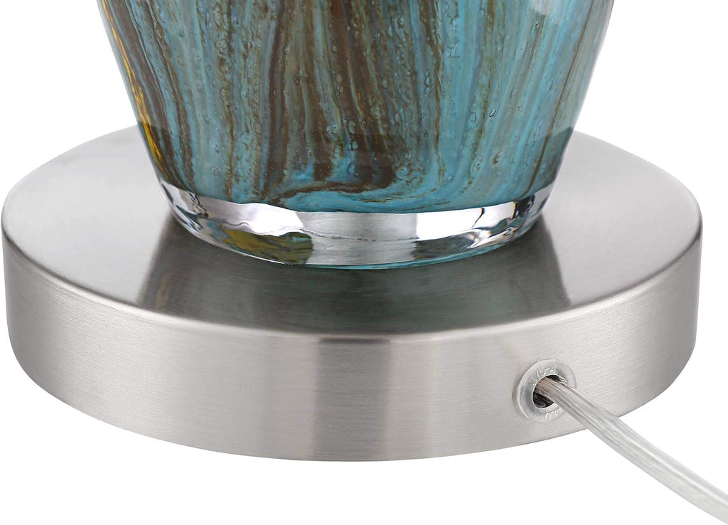 360 Lighting Azure Modern Table Lamps 26.75' High Set of 2 Blue Brown Art Glass Brushed Nickel Metal Black Fabric Drum Shade Decor for Living Room Bedroom House Bedside Nightstand Home