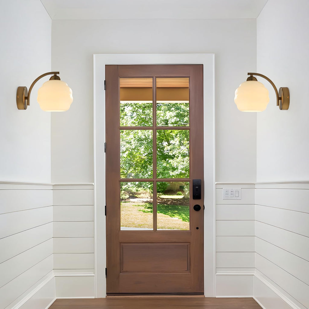 Gold Wall Sconces Set of 2 Modern Industrial Bathroom Vanity Sconces Wall Lighting Indoor Brushed Brass Wall Sconces Golden Globe Glass Wall Lamp for Bedroom, Living Room MCL13W-2 (2Pack)