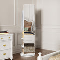 CHANCEE 360° Rotating Mirror Coat Rack, Solid Wood Standing Mirror with Storage Hooks and Shelves, Space-Saving Multifunctional Organizer for Bedroom, Living Room, or Cloakroom (White)