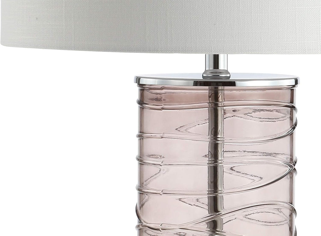 Eyely EYL4016C-SET2 Bailey 27.5' Modern Fused Glass Cylinder LED Table Lamp for Reading Room, Living Room, Office, Bedroom, Transitional, Coastal, Glam, Smoky Gray (Set of 2)