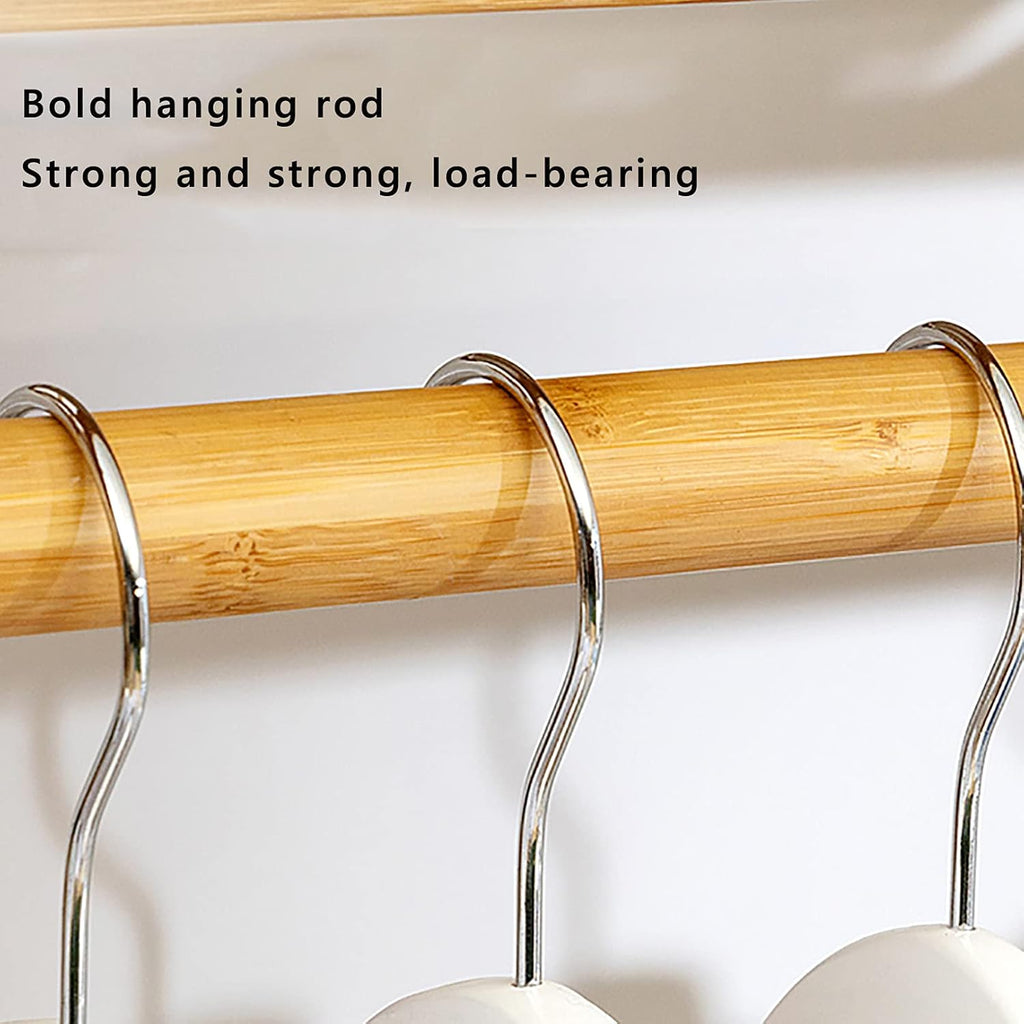 Bamboo Garment Rack,9 Storage Shelves Clothes Hanging Rack,Heavy Duty Clothing Rack Minimalism Wardrobe Closet Organizer