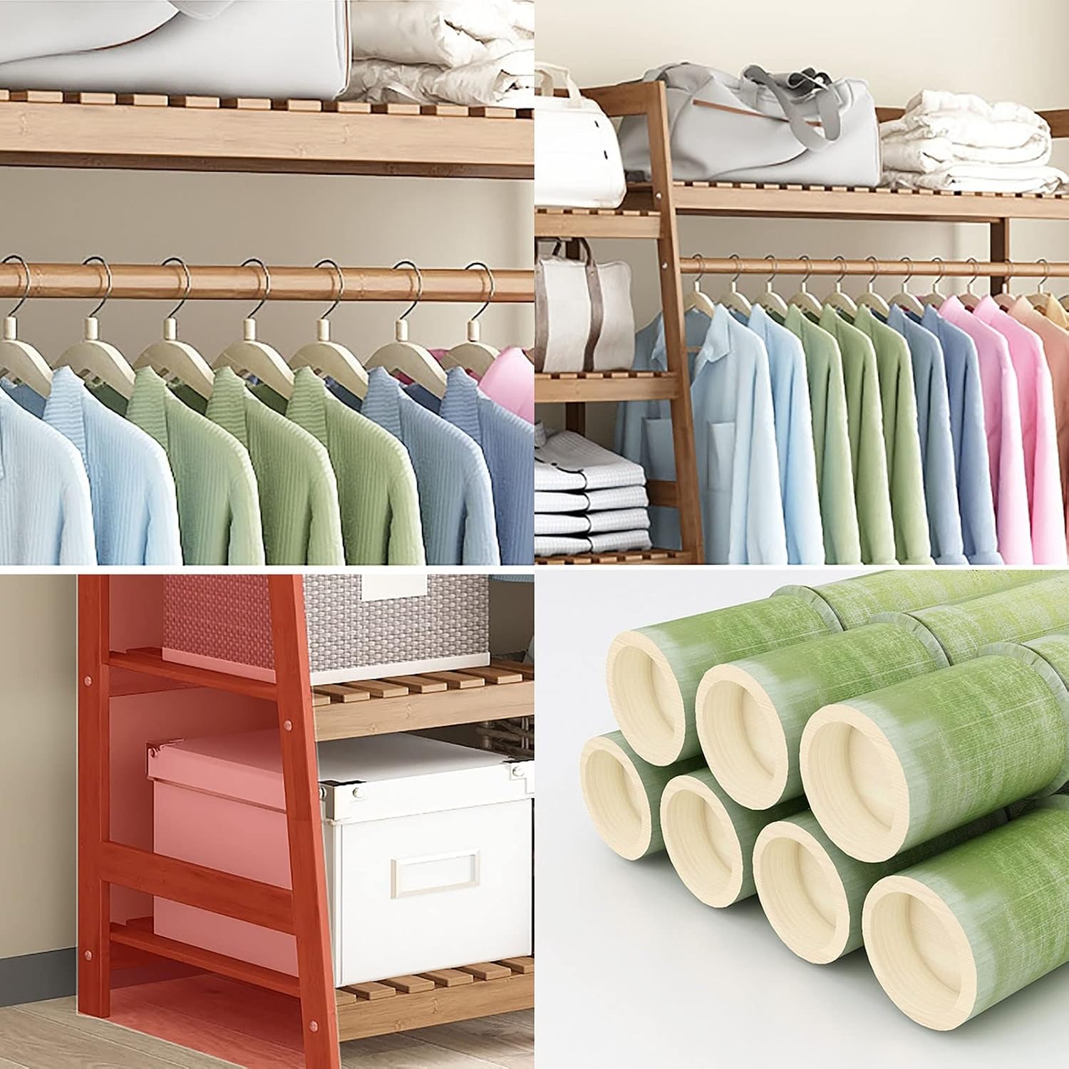 Heavy Duty Clothes Hanging Rack, Bamboo Garment Rack, 7-Tier Storashelves, Bedroom Wardrobe Closet Organizer/110 * 40 * 140Cm