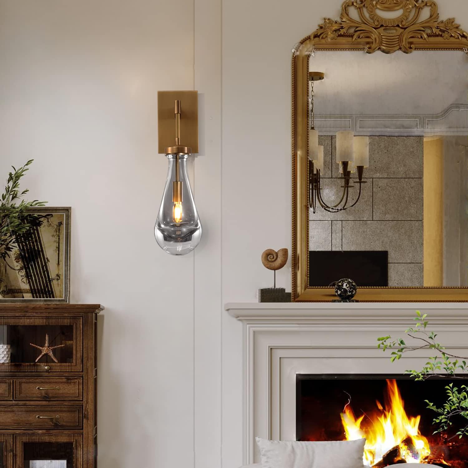 Brass Wall Sconces, Raindrop Sconces Wall Lighting, Wall Sconce Indoor for Living Room, Modern Wall Light Fixtures Bathroom Light Fixtures Wall Lamp for Hallway, Bedroom