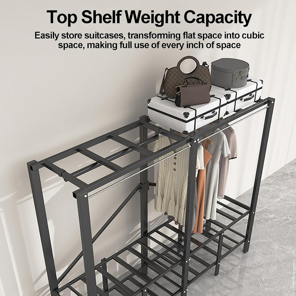 Foldable Closet Wardrobe, Heavy Duty Metal Clothing Rack, Portable Clothes Rack With Cover, Metal Closet Organizer, Armoire Storage Garment Racks For Hanging Clothes(70x170x50cm)