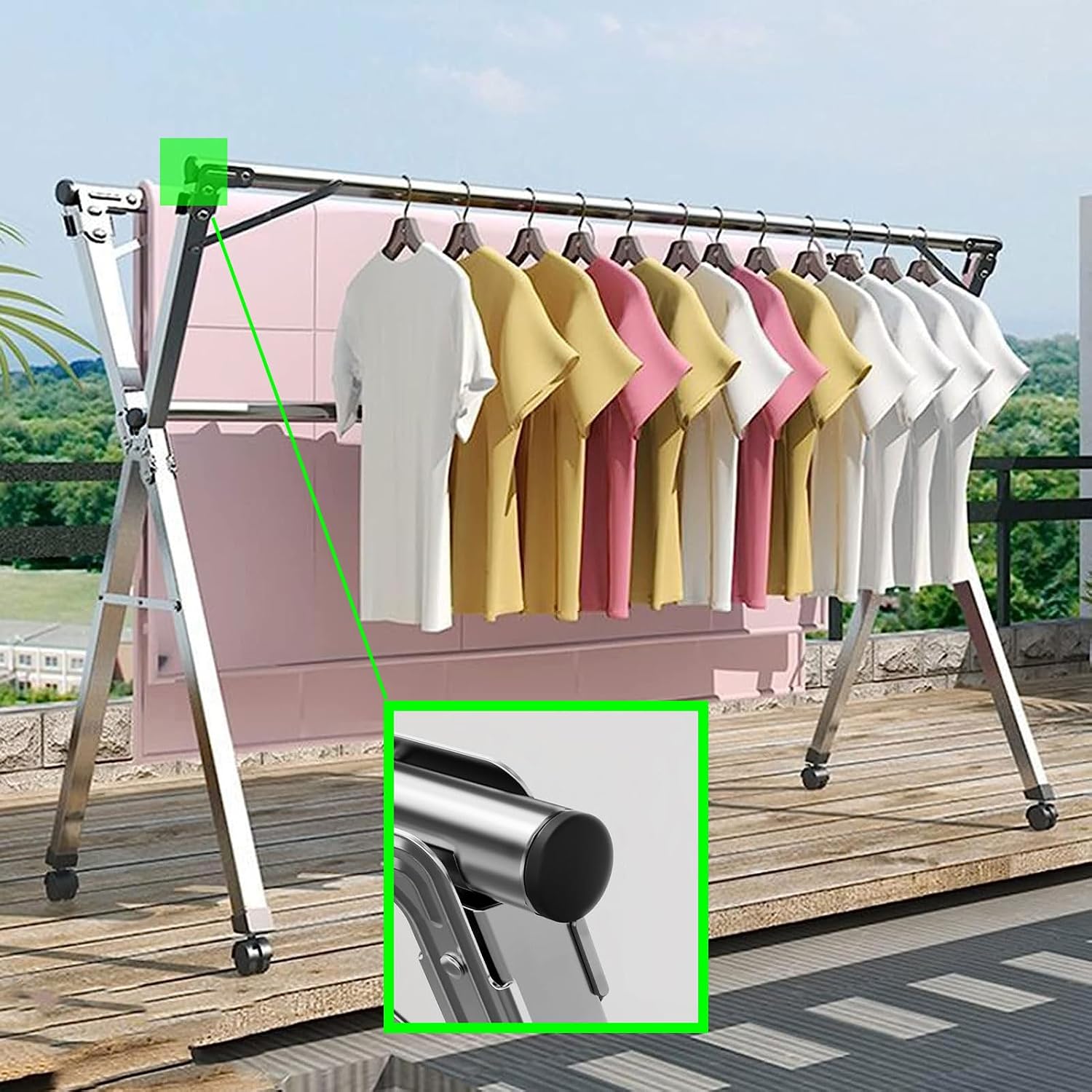 Stainless Steel Clothes Drying Rack,Clothes Dryer Rack Outdoor,Racks for Laundry Room,Clothes Drying Rack Folding Indoor,Garment Racks for Hanging Clothes with Wheels(200cm/79 in)