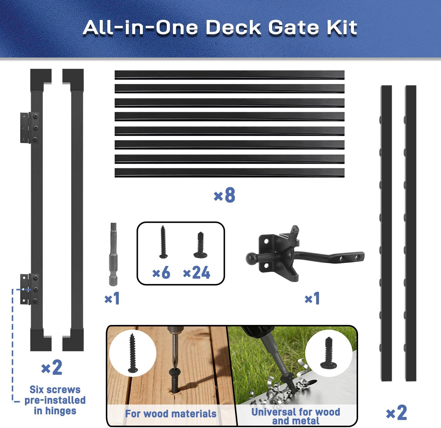 Avalution Deck Fence Gate Outdoor,38' H x 48' W, Metal Fence Gate Kit,Heavy Duty Outdoor Gates with Hinges and Latch,Anti-Rust Deck Gates for Decks,Patio,Garden,Yard,Residential Fences