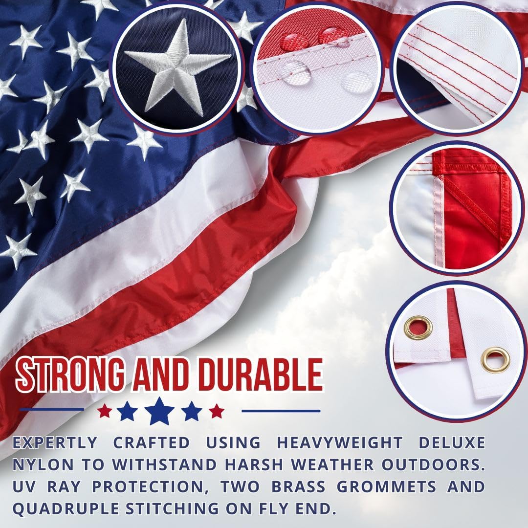 American Flag - Heavy-Duty US Flag - Embroidered Stars - Nylon USA Flag Built for Outdoors - Sewn Stripes - UV Protection - Brass Grommets (12x18 ft)