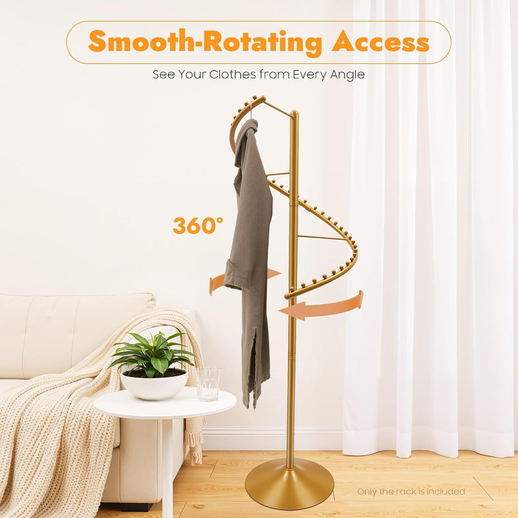71 in Spiral Rotating Clothing Rack 360° Rotating Freestanding Hanging Clothing Display Stand Metal Heavy Duty Round Garment Rack for Boutique Bedroom (Gold)