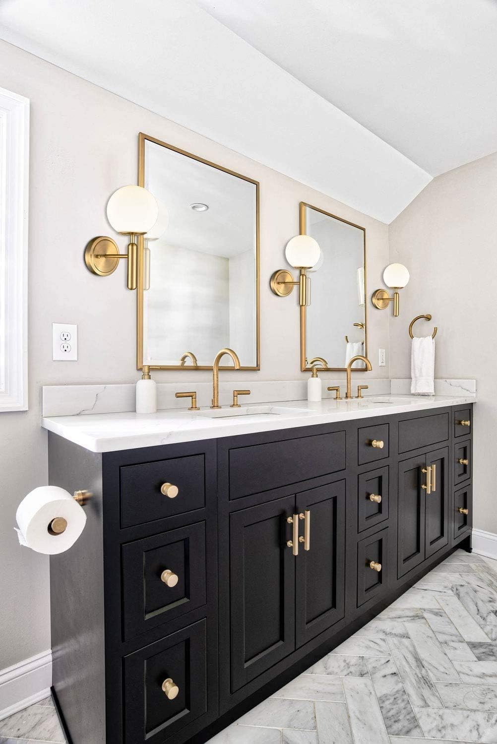 DIRYZON EUL Mid-Century Modern Wall Sconce Golden Globe Glass Wall Light for Bedroom Bathroom Set of 2