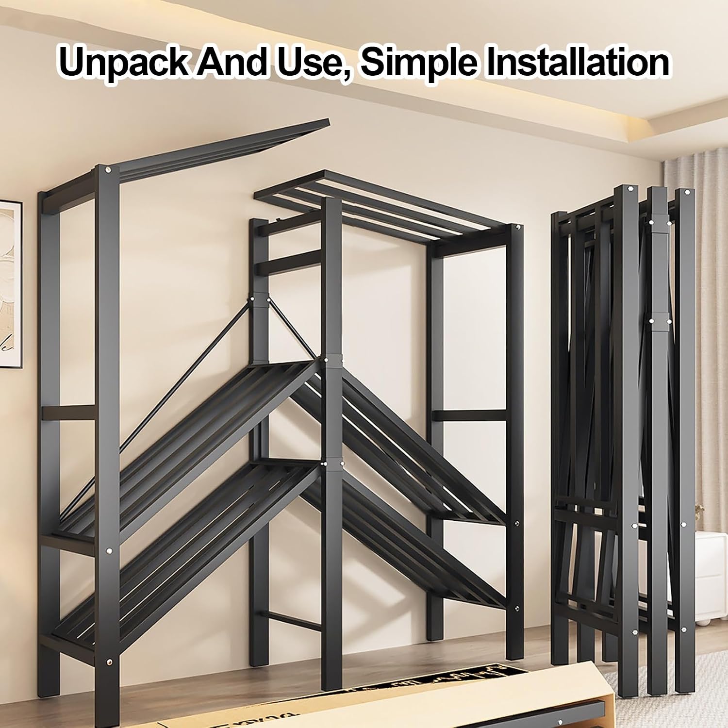Wardrobe Closet With Cover Foldable Garment Rack For Hanging Clothes 1200lbs Portable Covered Clothing Coat Storage Organizer Armoire Enclosed Curtain(C,152cm/59.8inch)
