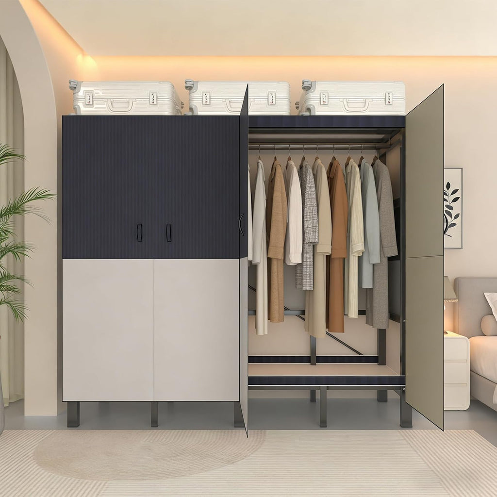 Heavy Duty Portable Closet Wardrobe, Freestanding Wardrobe with Magnetic Door, Multifunctional Closet Storage System, Foldable Portable Closet with Cover. (Blue, 70.8in/180cm)