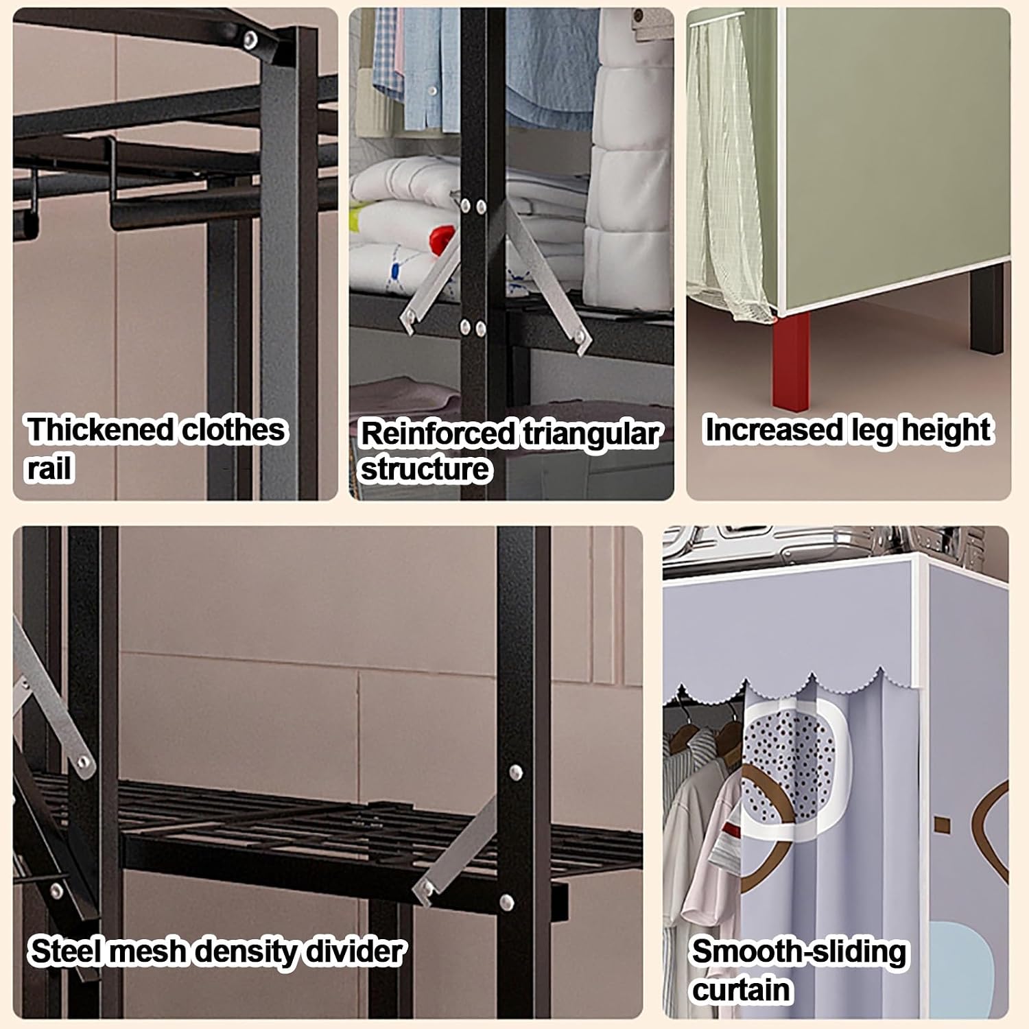 Foldable Closet Wardrobe, Heavy Duty Portable Metal Clothing Rack With Cover, Closet Organizer, Freestanding Armoire Storage Garment Racks For Hanging Clothes(A,240cm/94.5in)