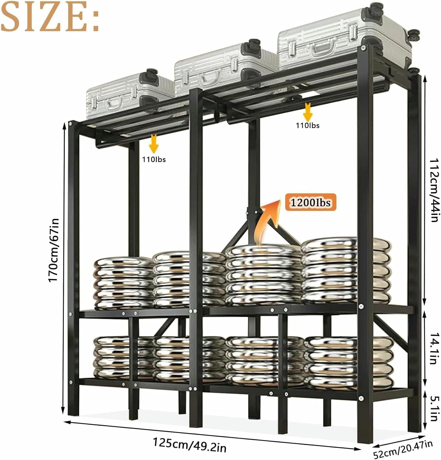 Metal Wardrobe Rack - Heavy Duty Foldable Wardrobe Closet with Cover 1200lbs Garment Rack for Hanging Clothes Covered Clothing Coat Storage Organizer