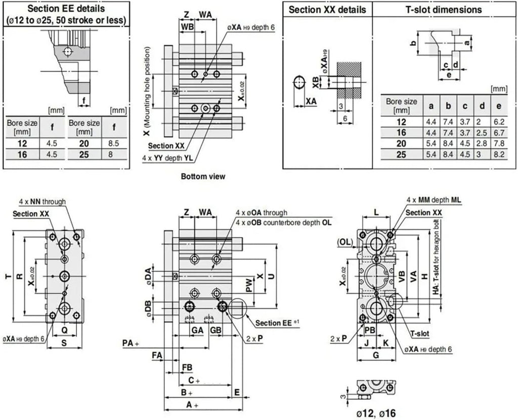 Compact Guide Cylinder Thin Three Axis Air Pneumatic Cylinder With Guide Rod Bore 20mm 20-200mm(20mm stroke)
