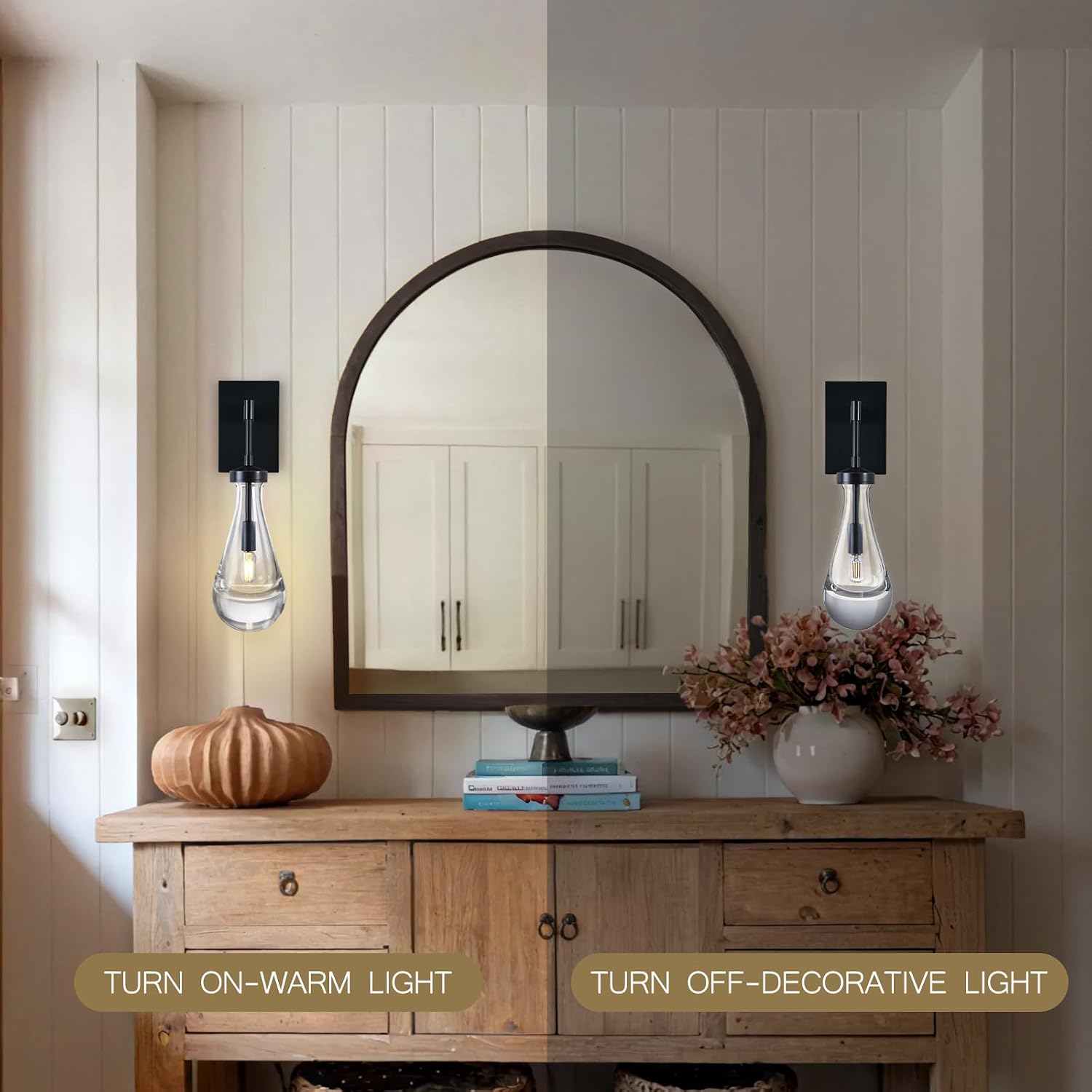 Wall Sconces Set of Two, Black Dimmable Raindrop Wall Lighting, Modern Bathroom Sconces Wall Lamps Vanity Lighting for Living Room, Wall Lights for Bedroom, Hallway