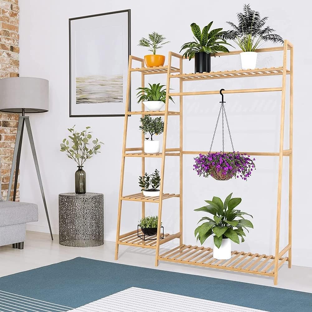 Free-Standing Closet Organizer Heavy Duty Clothes Storage Garment Rack Bamboo Clothing Rack with Shelves and Hanging Rod for Bedroom Capacity 300lb (Color : Wood, Size : 11040140cm)